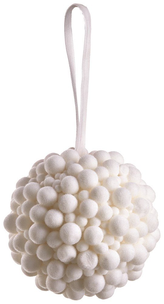 4" White Pompon Ball Ornament - Holiday Warehouse