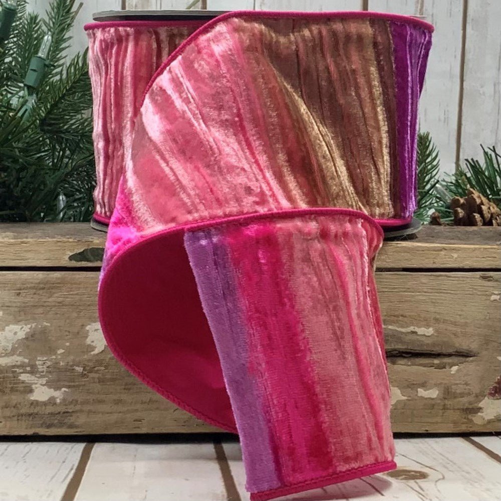 4" x 10 yards Pink Purple Velvet Ombre Ribbon - Holiday Warehouse