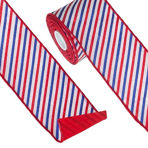 4" X 10 Yds Airmail Stripe Wired Ribbon - Holiday Warehouse
