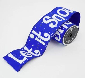 4" x 10 yds Blue White Let It Snow Ribbon - Holiday Warehouse