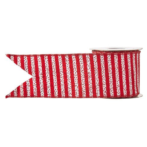 4" X 10 Yds Glitter Red and White Striped Wired Ribbon - Holiday Warehouse
