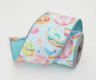 4" x 10 yds Light Blue Pastel Pastries Ribbon - Holiday Warehouse
