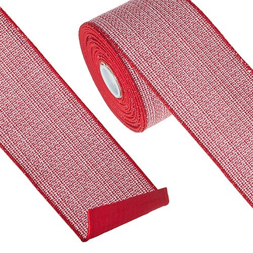 4" X 10 Yds Red and White Tweed Wired Ribbon - Holiday Warehouse