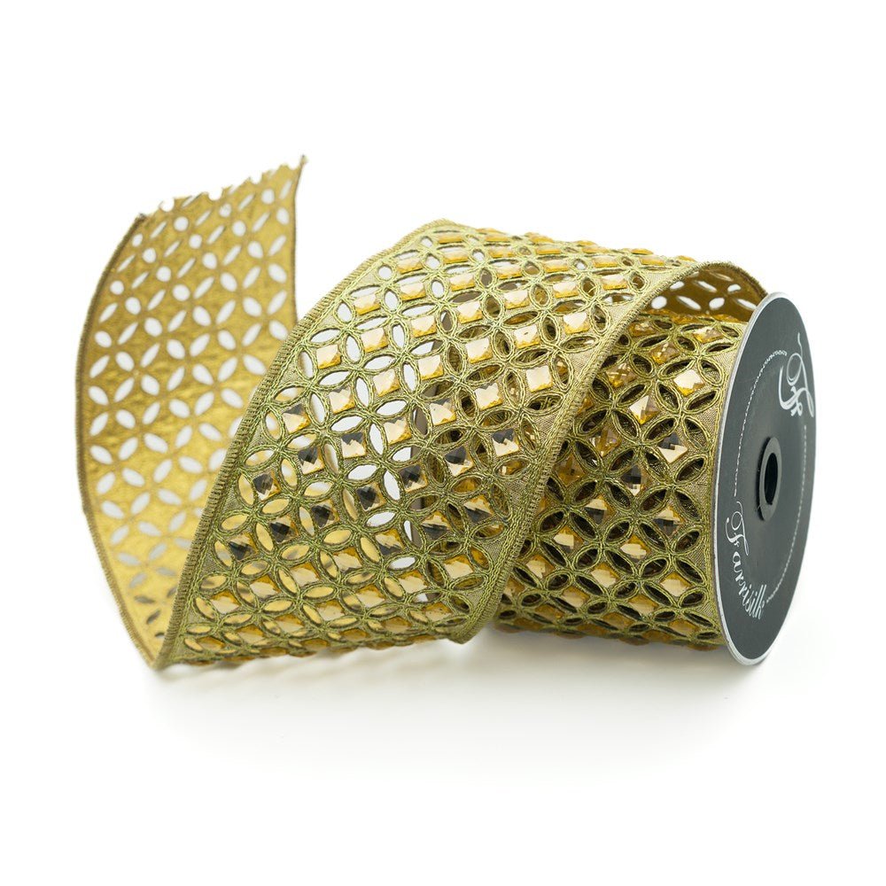 4" x 5 yds Light Gold Diamond Lace Ribbon - Holiday Warehouse