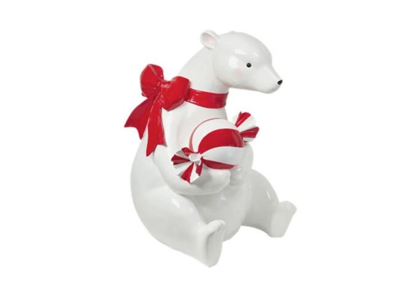 42" Sitting Polar Bear with Candy - Holiday Warehouse