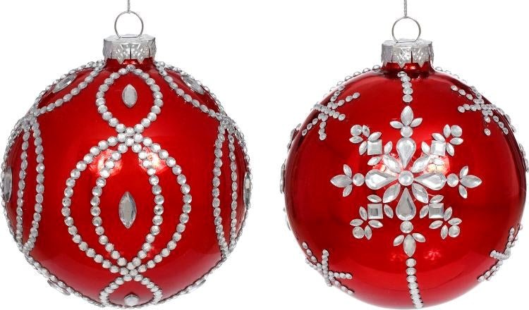 4.5" Red Diamond Ball Ornament Set of 2 - Holiday Warehouse