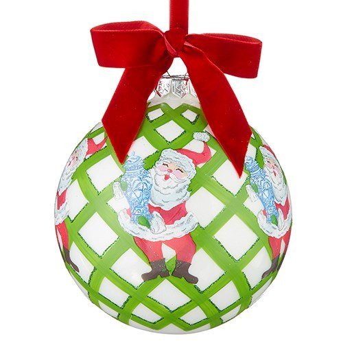 4.5" Santa with Ginger Jar Ball Ornament 6pc - Holiday Warehouse