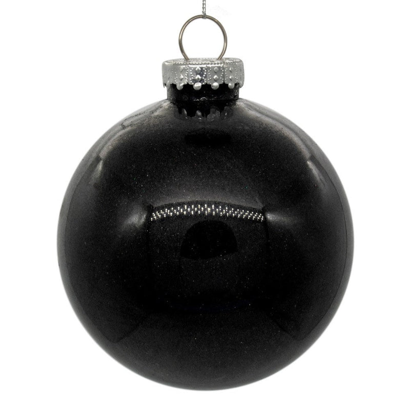 4.75" Black Glitter Clear Ball 6pc - Holiday Warehouse