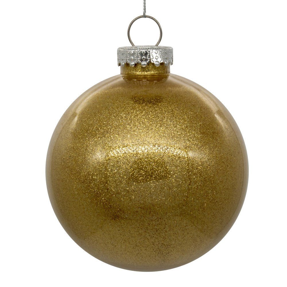 4.75" Gold Glitter Clear Ball 6pc - Holiday Warehouse