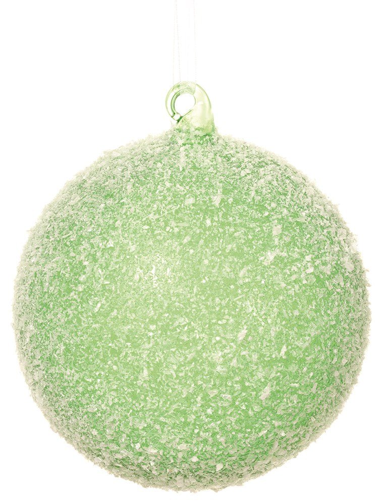 4.75" Green Flocked Glass Ball Ornament - Holiday Warehouse