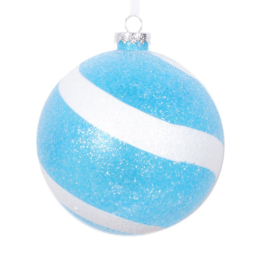 4.75" Light Blue White Sugar Glitter Ball 3pc - Holiday Warehouse