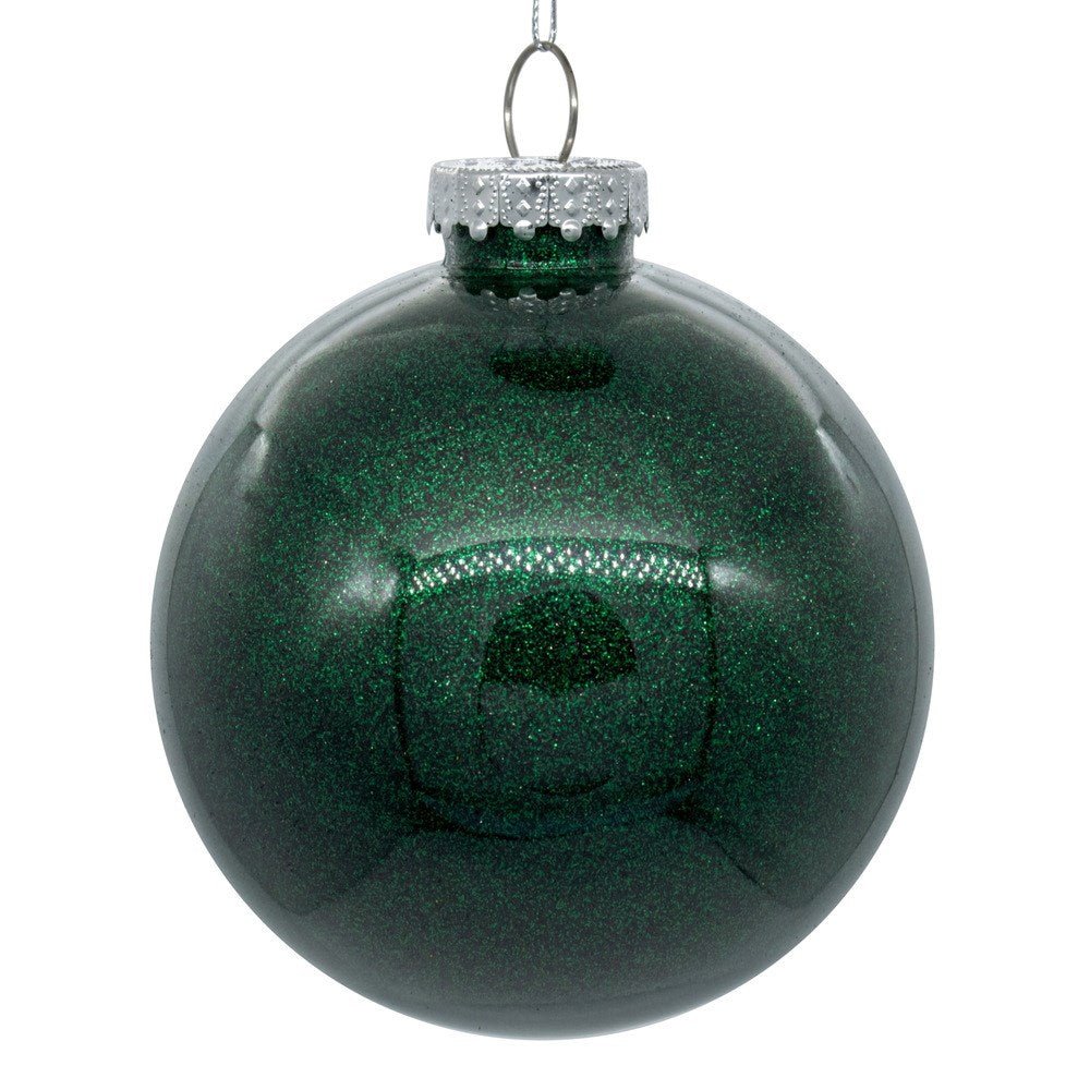 4.75" Midnight Green Glitter Clear Ball 6pc - Holiday Warehouse