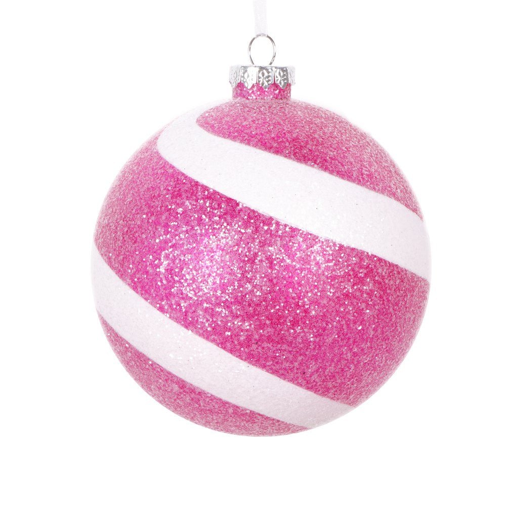 4.75" Pink White Sugar Glitter Ball 3pc - Holiday Warehouse