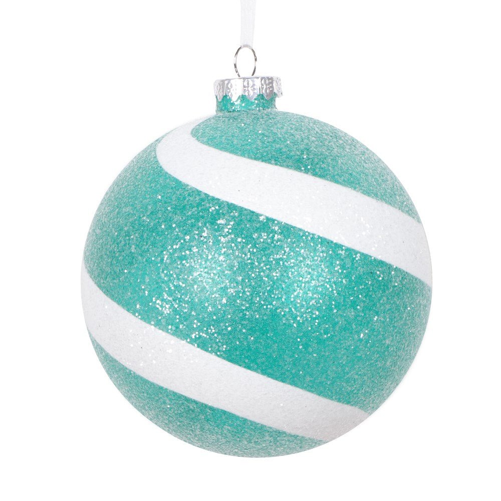 4.75" Teal White Sugar Glitter Ball 3pc - Holiday Warehouse