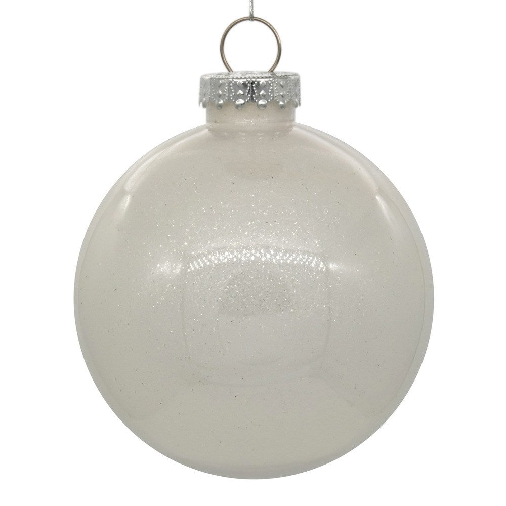 4.75" White Glitter Clear Ball 6pc - Holiday Warehouse