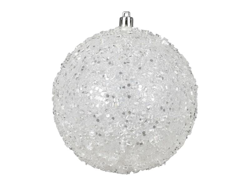 4.75" White Glitter Hail Ball Ornament 4pc - Holiday Warehouse