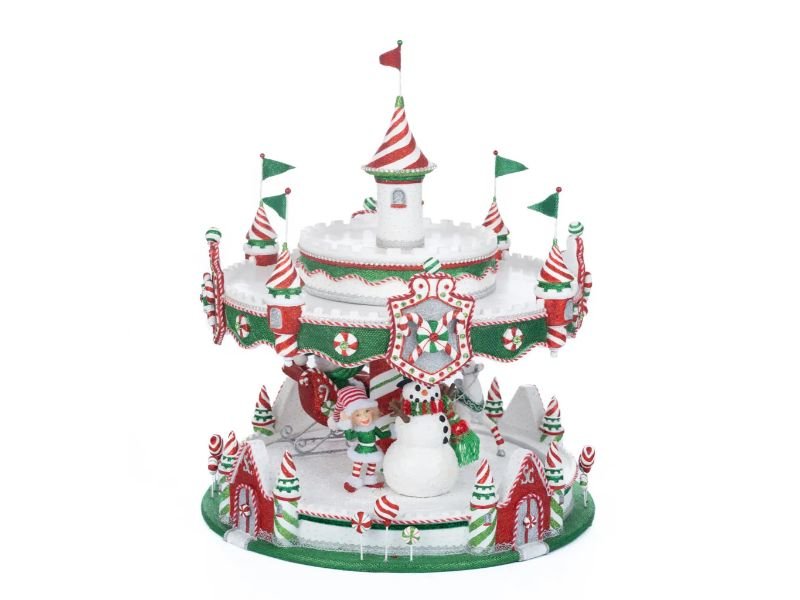 48" Peppermint Palace Carousel Cupcake Server - Holiday Warehouse