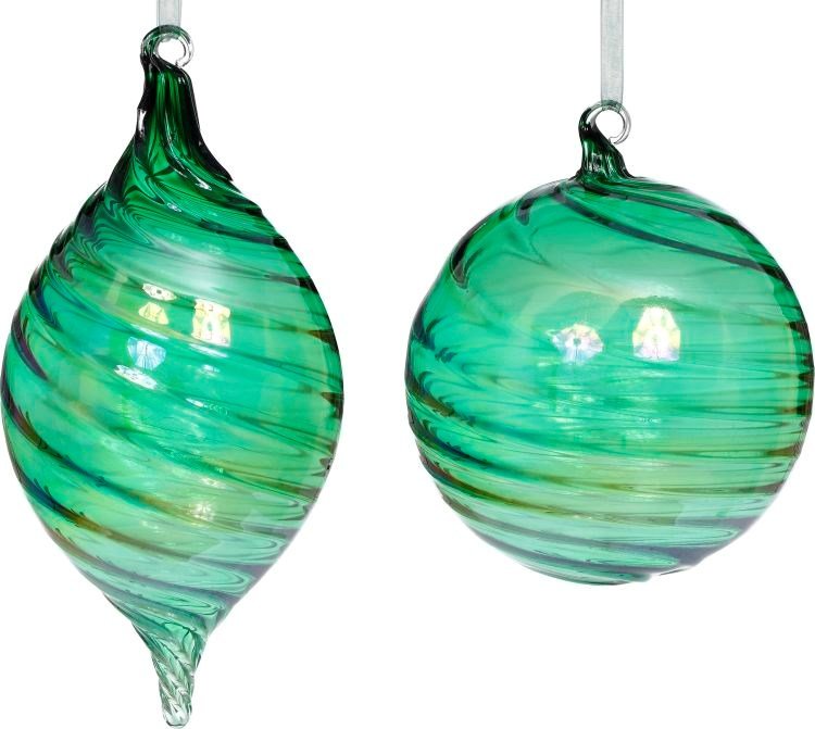 5" - 6" Green Swirl Ornament Set of 2 - Holiday Warehouse