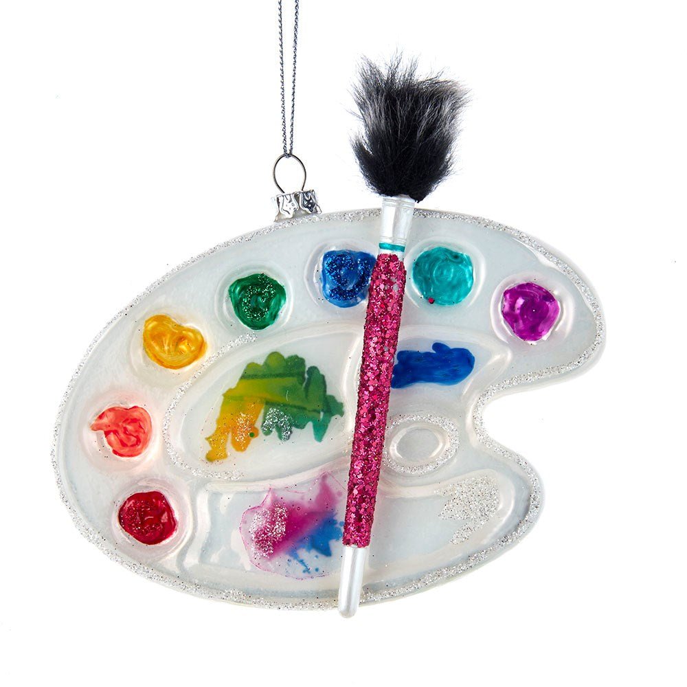 5" Glass Watercolor Palette + Brush Ornament - Holiday Warehouse