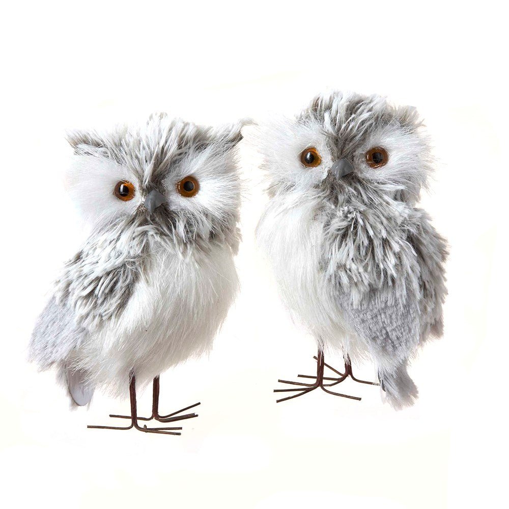 5" Plush Grey Owl Ornaments 2pc Set - Holiday Warehouse
