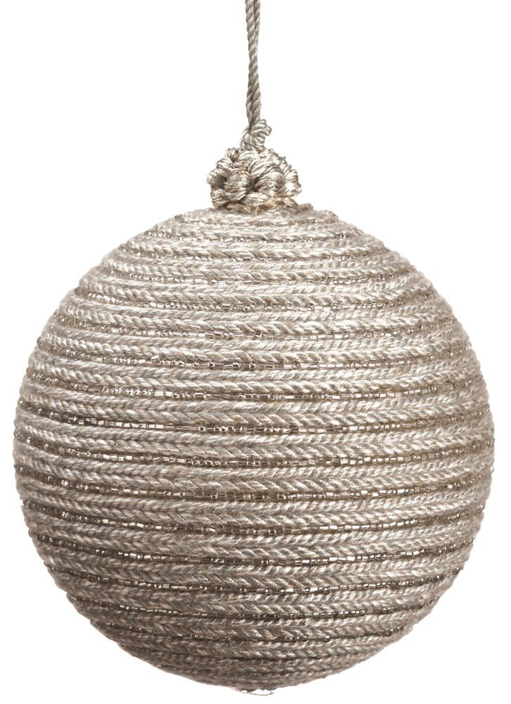 5"Gray Silver Beaded Cord Ball Ornament - Holiday Warehouse
