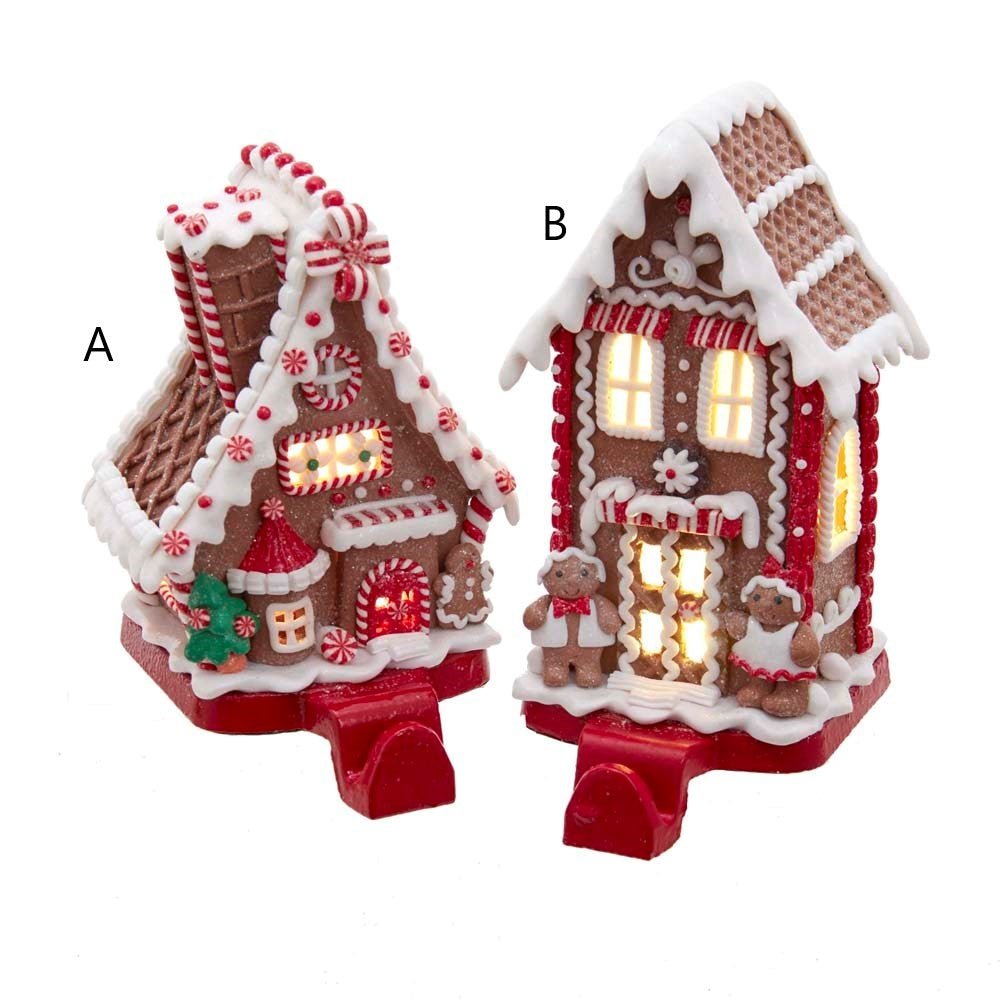 6"-7" Battery-Operated LED Gingerbread House Stocking Hanger - Holiday Warehouse