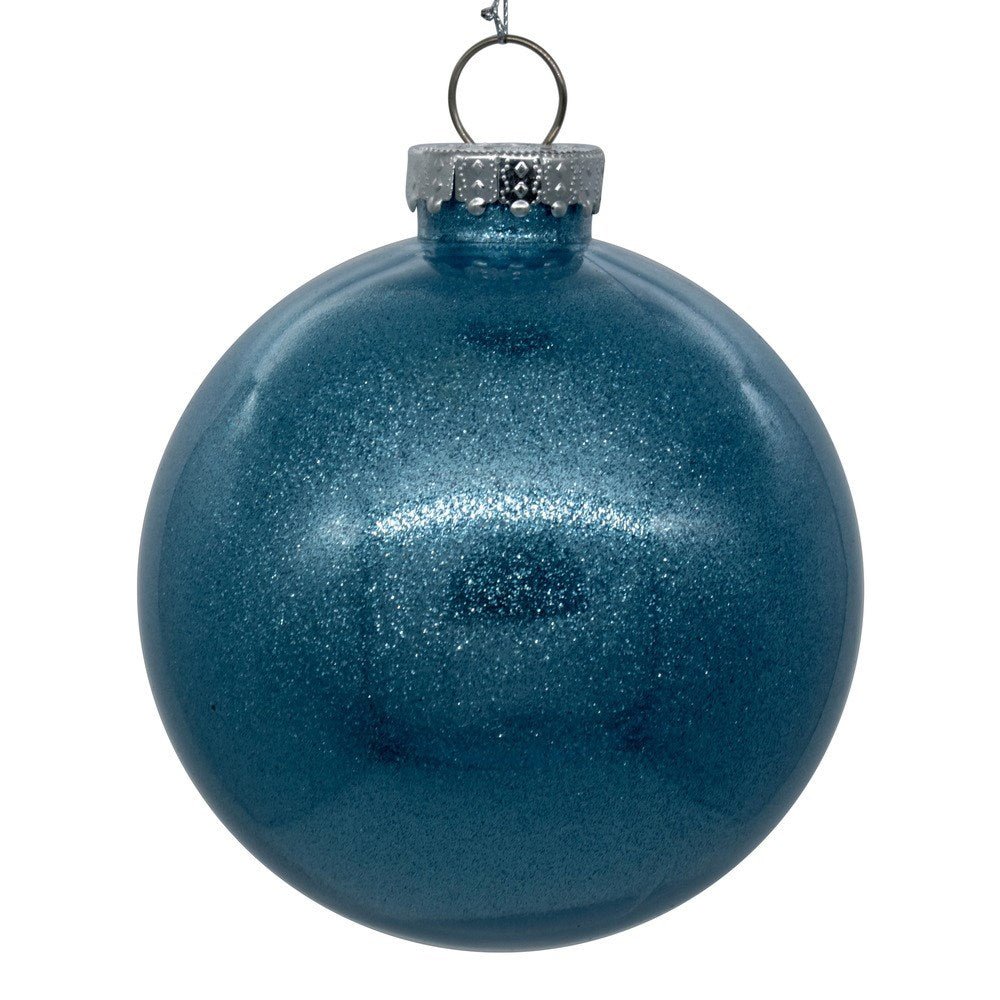 6" Baby Blue Glitter Clear Ball 6pc - Holiday Warehouse