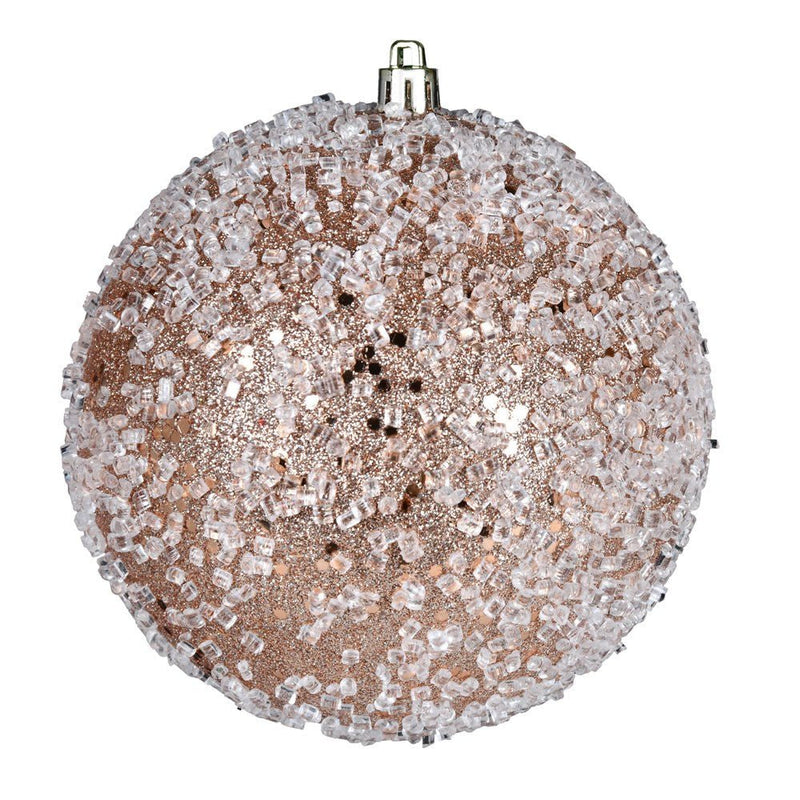 6" Cafe Latte Glitter Hail Ball Ornament 4pc - Holiday Warehouse