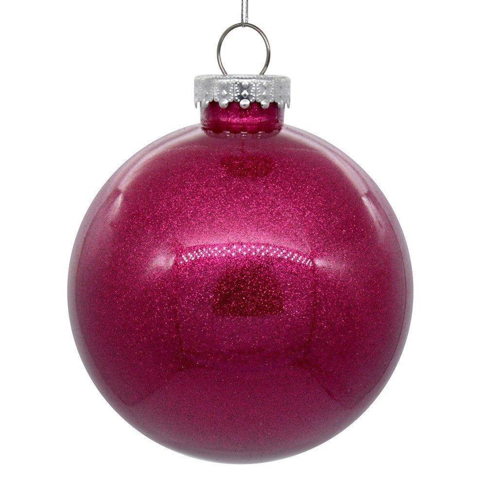 6" Fuchsia Glitter Clear Ball 6pc - Holiday Warehouse