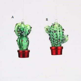 6" Glass Cactus with Lights Ornament - Holiday Warehouse