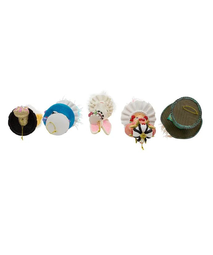 6" Holly Hats™ Alice In Wonderland Hat Ornament Set, 5 Piece Set - Holiday Warehouse