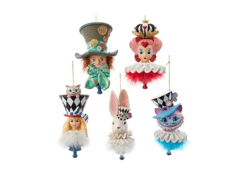 6" Holly Hats™ Alice In Wonderland Hat Ornament Set, 5 Piece Set - Holiday Warehouse