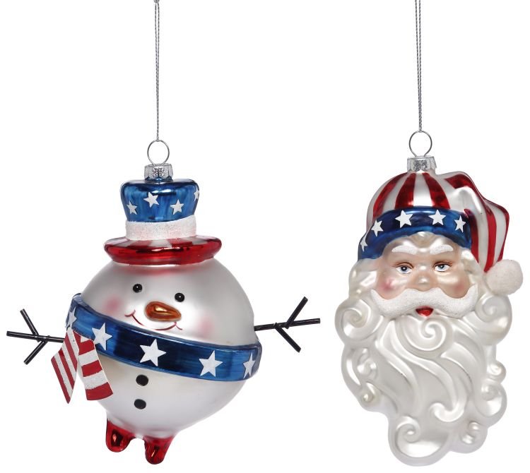 6" Patriotic Santa & Snowman Ornaments - Holiday Warehouse