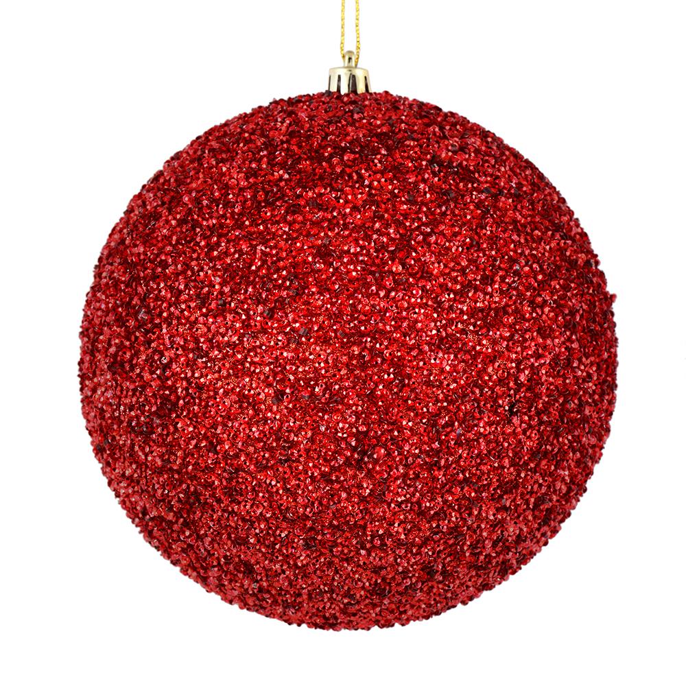 6" Red Beaded Ball Ornament 4pc - Holiday Warehouse