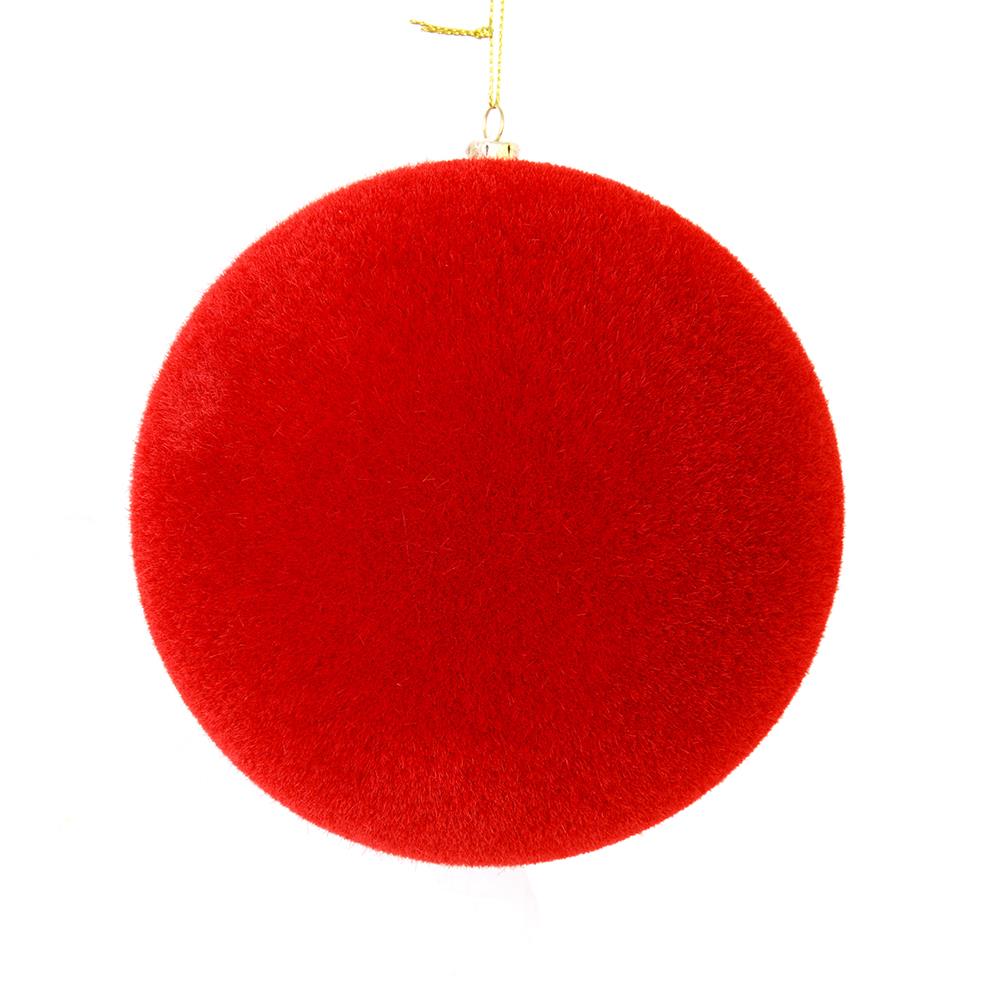 6" Red Flocked Ball Ornament - Holiday Warehouse