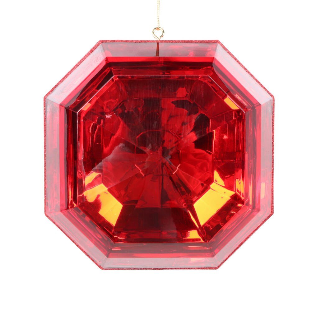 6" Red Square Jewel Glitter Ornament - Holiday Warehouse
