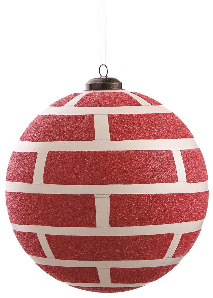 6" Red/White Glittered Plastic Ball Ornament - Holiday Warehouse