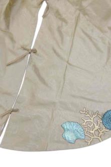 64" Blue & Sand Tan Sheer & Dupion Sea Creature Tree Skirt - Holiday Warehouse