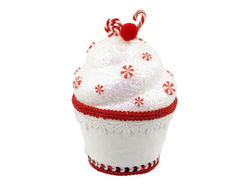 6.5" White Cupcake Ornament 3pc - Holiday Warehouse