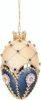 7" Blue Ivory Fabergé Jewel Egg Ornament - Holiday Warehouse
