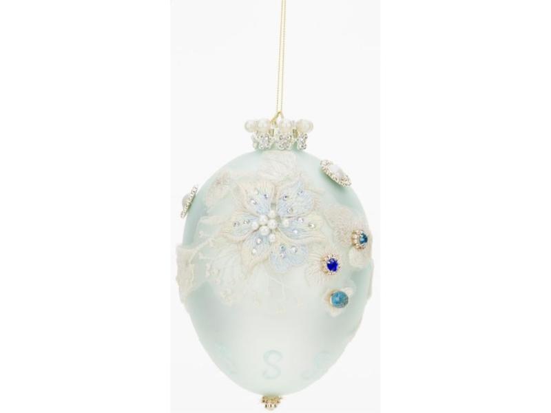 7" Blue & Silver Glass Jewel Egg Ornament - Holiday Warehouse