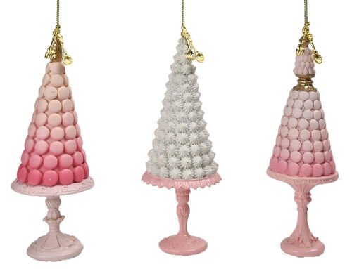 7" Pink Macaron Tree Ornament 3pc - Holiday Warehouse