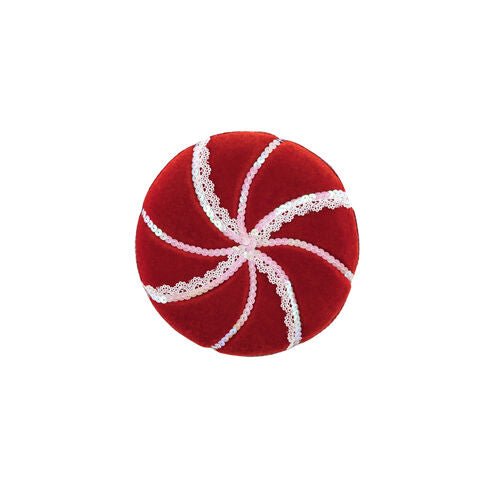 7" Red/Lace Round Candy Ornament 3pc - Holiday Warehouse