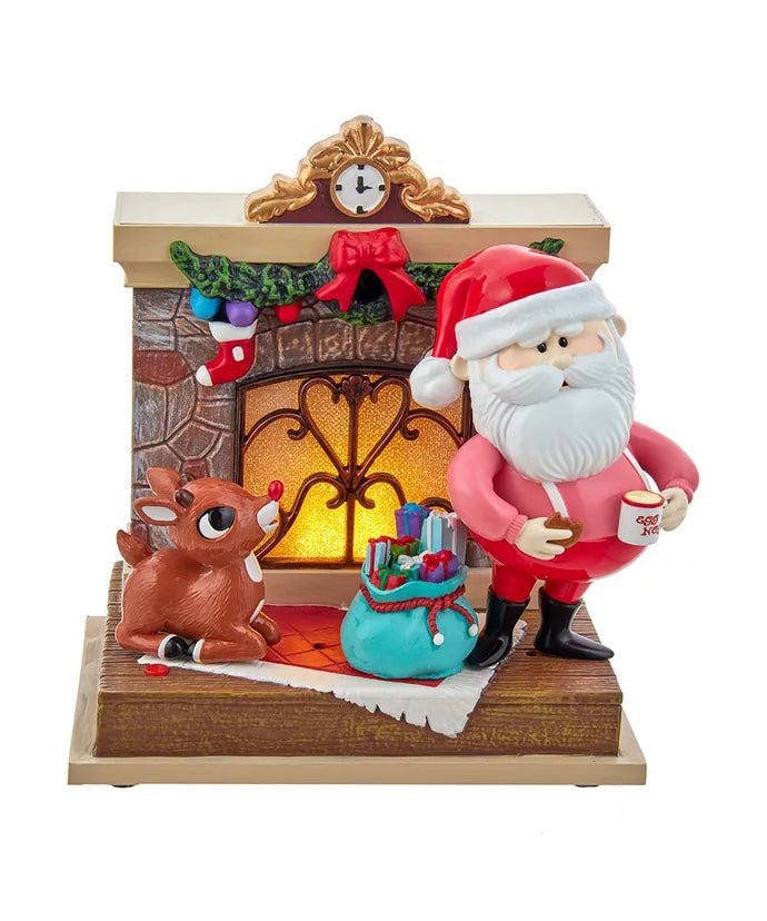 7" Rudolph The Red Nose Reindeer® and Santa Fireplace Table Piece - Holiday Warehouse