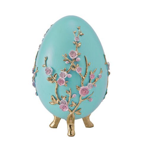 7" Teal Egg w/Pink Flowers - Holiday Warehouse