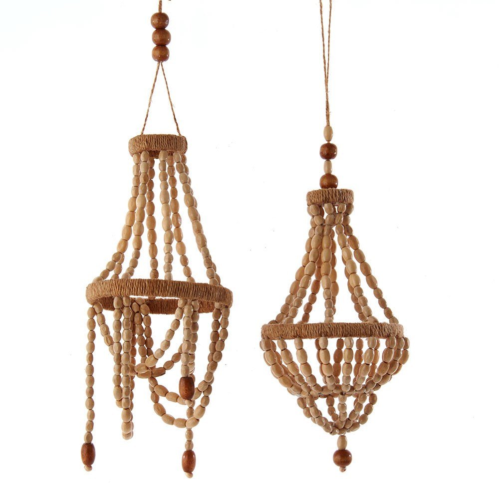 7" Wood Bead Chandelier Ornament Set of 2 - Holiday Warehouse