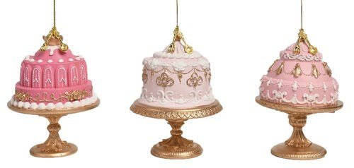 7.5 Pink Cakes on Gold Base Ornament - Holiday Warehouse
