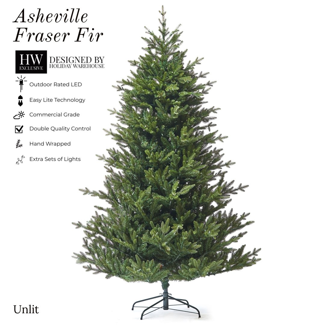 7.5ft Asheville Fraser Fir Tree w/ WW LED Lights - Holiday Warehouse