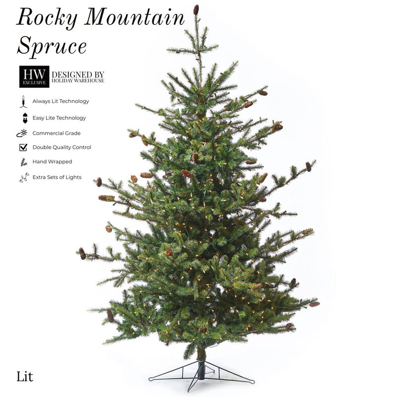 7.5ft Rocky Mountain Spruce Tree w/ Clear Incandescent Lights - Holiday Warehouse