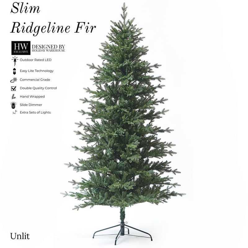 7.5ft Slim Ridgeline Fir Tree w/ WW LED Lights - Holiday Warehouse